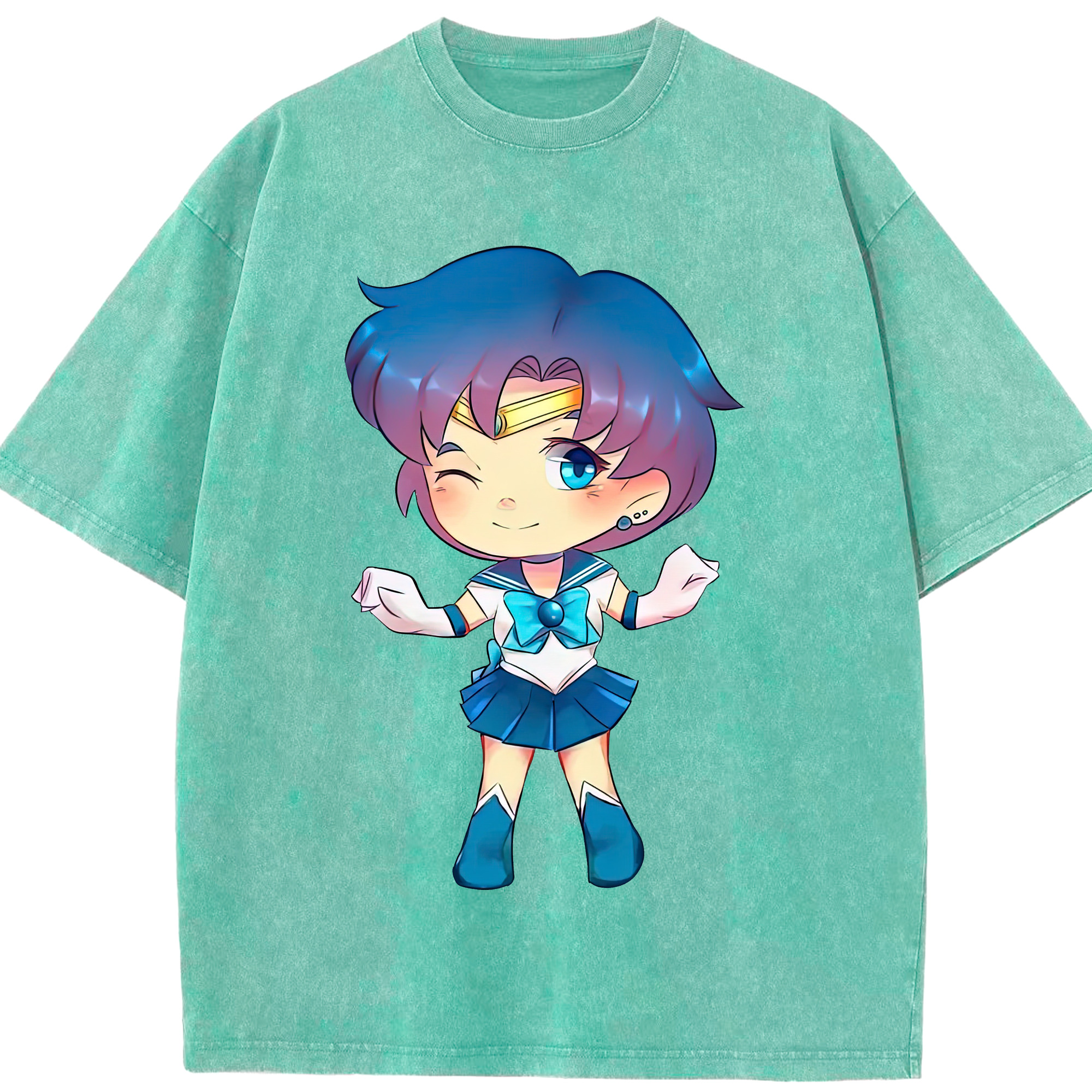 （画像用） 美少女戦士セーラームーン 水野 亜美 みずの あみ Sailor Moon Mizuno Ami 綿100% ヴィンテージ風 半袖Tシャツ（フロントプリント）